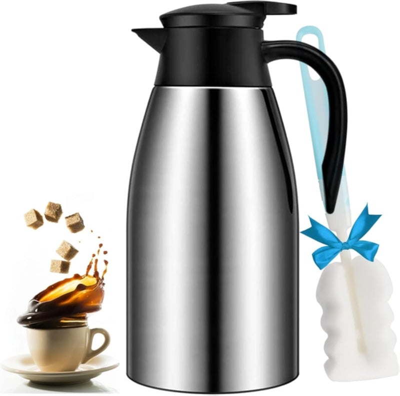 68 oz Coffee Carafe, Stainless Steel Insulated Coffee Carafe, Vacuum Flask for Coffee, Hot Water, Tea, Hot Drinks - Keeps Drinks Hot for 12 Hours and Cold for 24 Hours